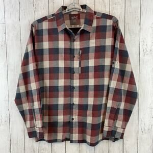 Woolrich Red/Black Plaid Pattern Roll Tab Sleeves Button Down Shirt Mens Size XL